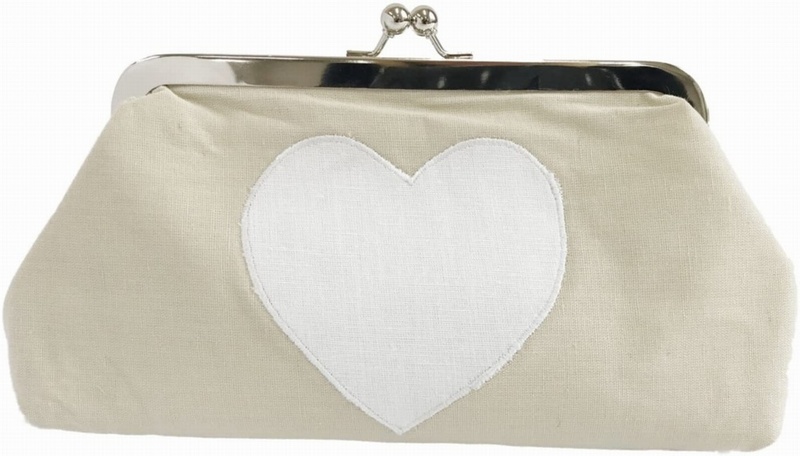 Retreat Home Dolly Bag Vintage Style Make Up Bag Natural Cotton & White Heart